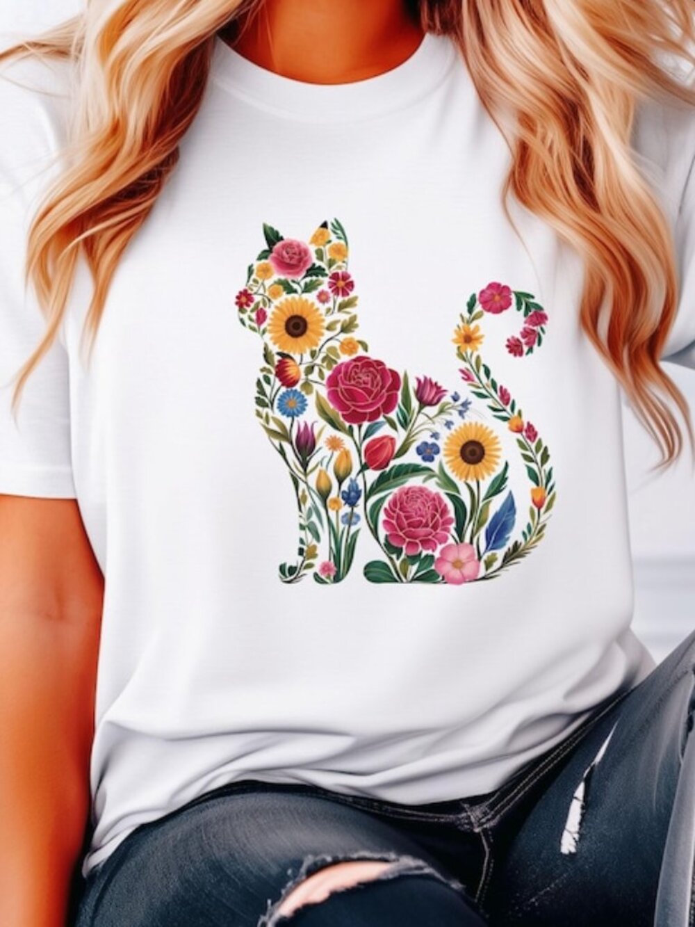 Wildflower Cat T-Shirt, Nature Lover Shirt, Cat Lover Gift